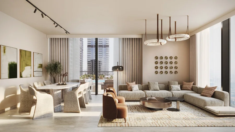 Illustrative Avenue Park Towers II living dining render